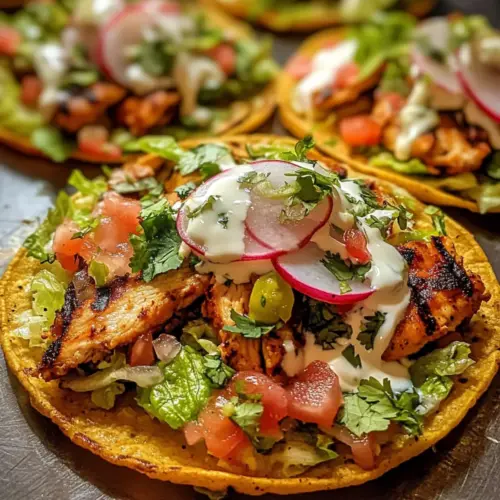 Gegrillte würzige mexikanische Hähnchen-Tostadas