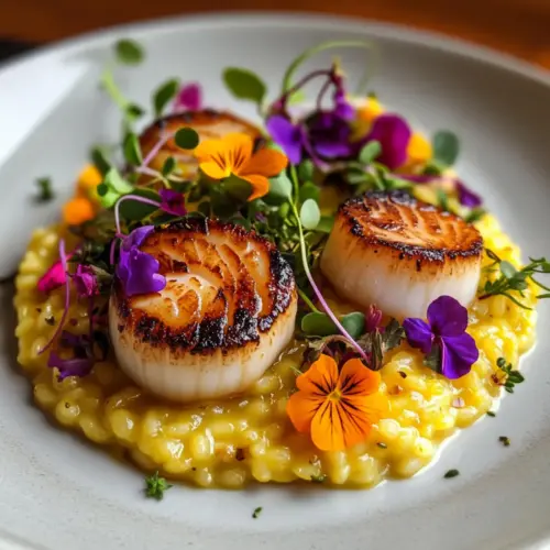 Gebratene Jakobsmuscheln auf Safranrisotto