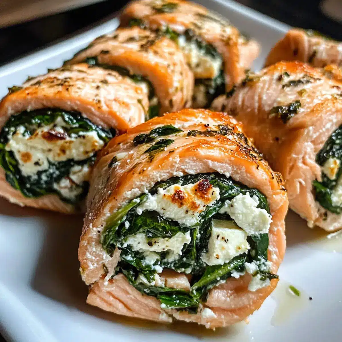 Spinat Feta Gefüllte Lachs Pinwheels